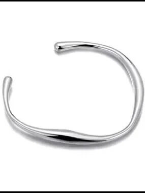 Sterling Silver Plated Stainless Steel Wave Cuff Bracelet Minimalist Bangle